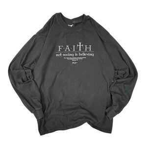 Vintage Y2K Jesus Long Sleeve T-Shirt Mens L Black Hebrews 11:1